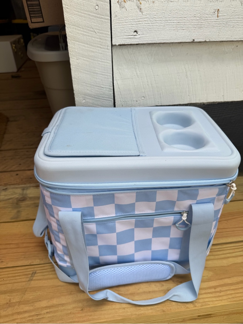 Target Light Blue Checkered Soft Cooler Bag with Dual Cup Holders